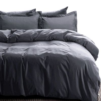 All Star Linen Queen Size Comforter Cover with Zipper Closure 100% Cotton 5 Piece Solid Dark Grey Duvet Cover Queen (90 x 90) Soft and Lightweight