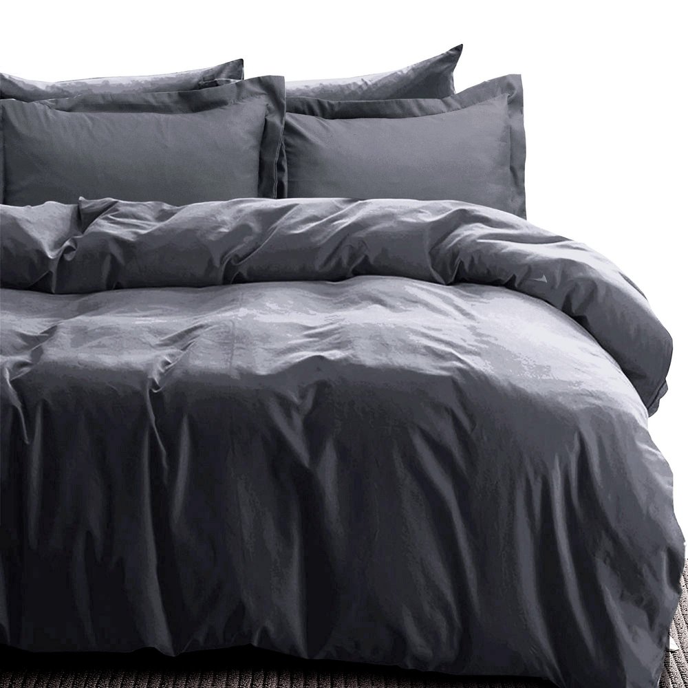 All Star Linen Queen Size Comforter Cover with Zipper Closure 100% Cotton 5 Piece Solid Dark Grey Duvet Cover Queen (90 x 90) Soft and Lightweight
