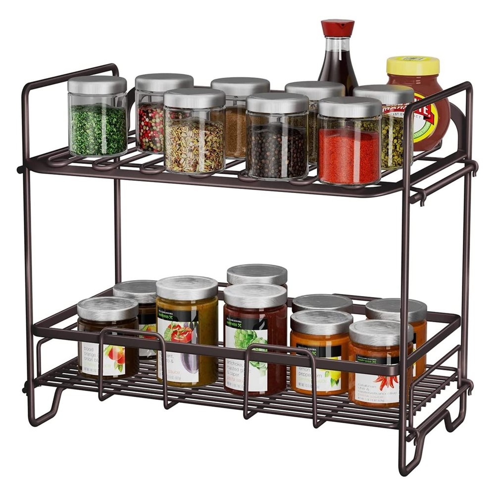 NERDOH Dish Drainer 2 Tier Free Standing Spice Rack Shelf Kitchen & Pantry Organiser Modern Design Countertop Spice Storage for Spices and Condiments, Spice Jars, Iron Material and Painted Kitchen