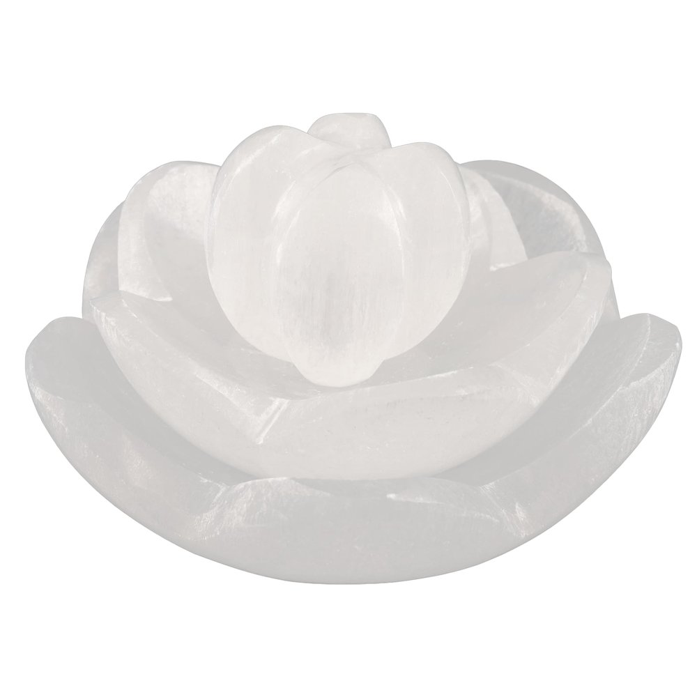 Lotus Flower Selenite Bowl for Crystals Charging  3 pc Flower Selenite Bowl for Crystals Charging  Mined & Crafted in Morocco  Ideal for Cleansing & Recharging Healing Stones, Meditation, & Decor