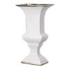 Benjara 14 Inch Decorative Ceramic Vase, Artistic Turned Urn, White and Gold Rim view 1