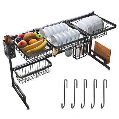 NERDOH Dish Rack, Black Stainless Steel Kitchen Sink Dish Drying Rack Drain Rack Cutlery Water Filter Tableware Organizer, 3 Sizes/91 * 32 * 52Cm