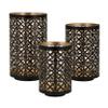 Benjara Set of 3 Lantern Candle Holders, Moroccan Lattice, Gold, Black Metal Frames view 1