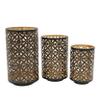 Benjara Set of 3 Lantern Candle Holders, Moroccan Lattice, Gold, Black Metal Frames view 2