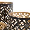Benjara Set of 3 Lantern Candle Holders, Moroccan Lattice, Gold, Black Metal Frames view 3