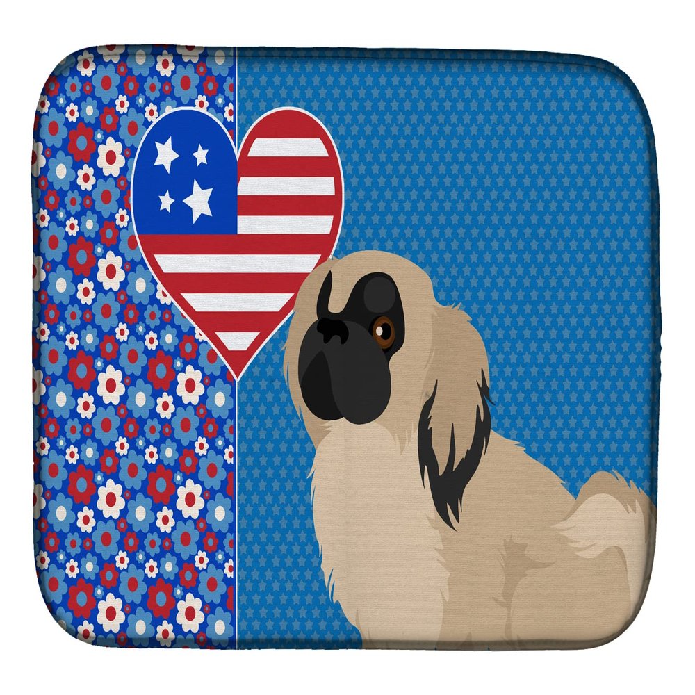 Caroline's Treasures WDK5259DDM Cream Pekingese USA American Dish Drying Mat Absorbent Dish Drying Mat Pad for Kitchen Counter Dish Drainer Mat for Countertop, 14 x 21", Multicolor