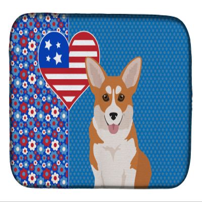 Caroline's Treasures WDK5304DDM Red Pembroke Corgi USA American Dish Drying Mat Absorbent Dish Drying Mat Pad for Kitchen Counter Dish Drainer Mat for Countertop, 14 x 21", Multicolor