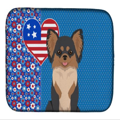 Caroline's Treasures WDK5162DDM Longhaired Black and Tan Chihuahua USA American Dish Drying Mat Absorbent Dish Drying Mat Pad for Kitchen Counter Dish Drainer Mat for Countertop, 14 x 21", Multicolor