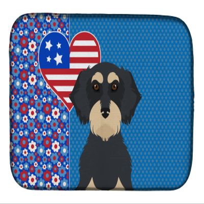 Caroline's Treasures WDK5212DDM Wirehair Black and Cream Dachshund USA American Dish Drying Mat Absorbent Dish Drying Mat Pad for Kitchen Counter Dish Drainer Mat for Countertop, 14 x 21", Multicolor