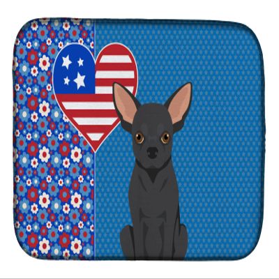Caroline's Treasures WDK5180DDM Black Chihuahua USA American Dish Drying Mat Absorbent Dish Drying Mat Pad for Kitchen Counter Dish Drainer Mat for Countertop, 14 x 21", Multicolor