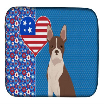 Caroline's Treasures WDK5138DDM Red Boston Terrier USA American Dish Drying Mat Absorbent Dish Drying Mat Pad for Kitchen Counter Dish Drainer Mat for Countertop, 14 x 21", Multicolor