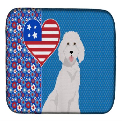 Caroline's Treasures WDK5268DDM Standard White Poodle USA American Dish Drying Mat Absorbent Dish Drying Mat Pad for Kitchen Counter Dish Drainer Mat for Countertop, 14 x 21", Multicolor