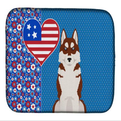 Caroline's Treasures WDK5298DDM Red Siberian Husky USA American Dish Drying Mat Absorbent Dish Drying Mat Pad for Kitchen Counter Dish Drainer Mat for Countertop, 14 x 21", Multicolor