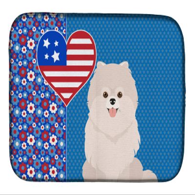 Caroline's Treasures WDK5265DDM White Pomeranian USA American Dish Drying Mat Absorbent Dish Drying Mat Pad for Kitchen Counter Dish Drainer Mat for Countertop, 14 x 21", Multicolor