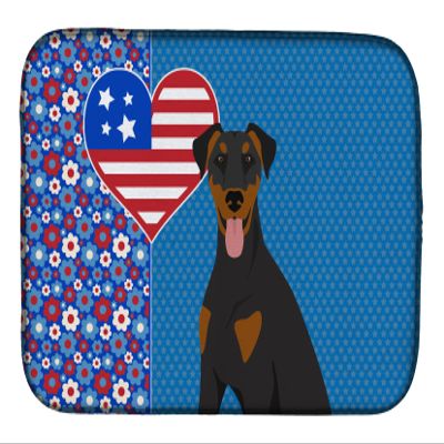 Caroline's Treasures WDK5218DDM Natural Ear Black and Tan Doberman Pinscher USA American Dish Drying Mat Absorbent Dish Drying Mat Pad for Kitchen Counter Dish Drainer Mat for Countertop, 14 x 21", Mu