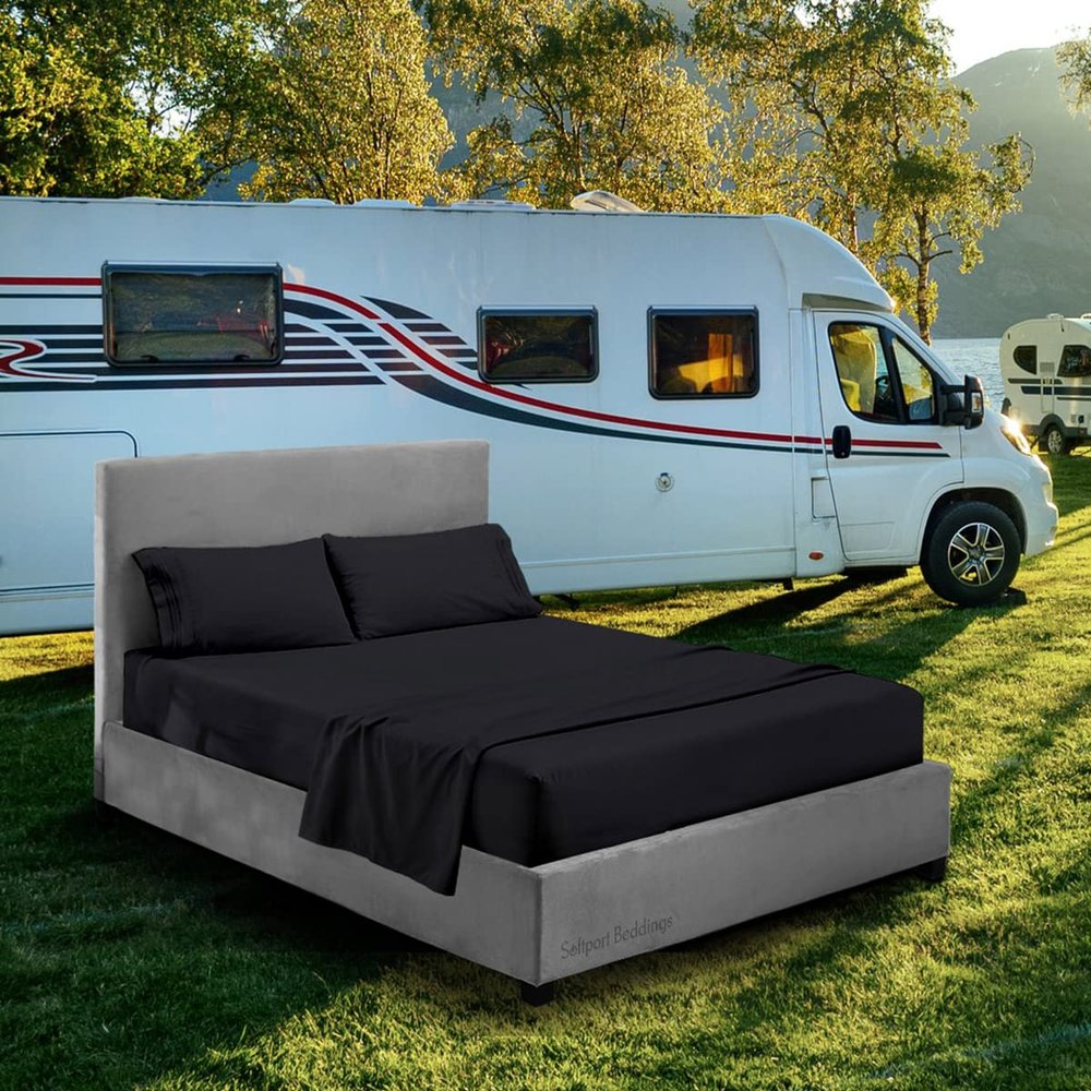 RV King Sheet Set 72 x 80,Camper Sheets-RV Bed Sheets- 100% Cotton Bed Sheet Set-Long Staple Egyptian Cotton fit Upto 10" Deep Mattress (Black)