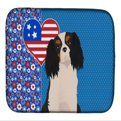 Caroline's Treasures WDK5157DDM Tricolor Cavalier Spaniel USA American Dish Drying Mat Absorbent Dish Drying Mat Pad for Kitchen Counter Dish Drainer Mat for Countertop, 14 x 21", Multicolor