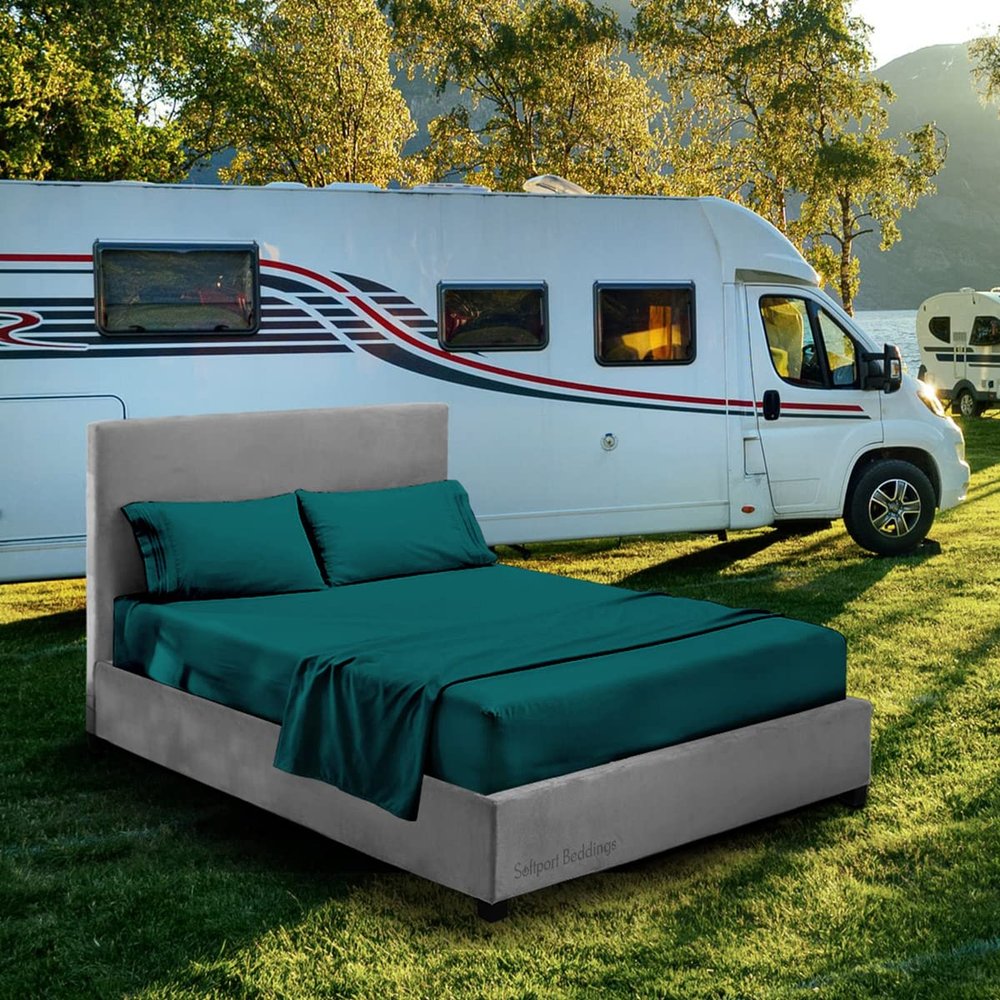 RV Short Queen Set 60 x 75,Camper Sheets-RV Bed Sheets- 100% Cotton Bed Sheet Set-Long Staple Egyptian Cotton fit Upto 12" Deep Mattress (Teal)