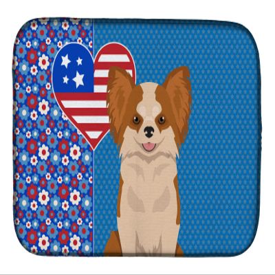 Caroline's Treasures WDK5159DDM Longhaired Red and White Chihuahua USA American Dish Drying Mat Absorbent Dish Drying Mat Pad for Kitchen Counter Dish Drainer Mat for Countertop, 14 x 21", Multicolor