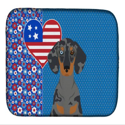 Caroline's Treasures WDK5200DDM Black Dapple Dachshund USA American Dish Drying Mat Absorbent Dish Drying Mat Pad for Kitchen Counter Dish Drainer Mat for Countertop, 14 x 21", Multicolor