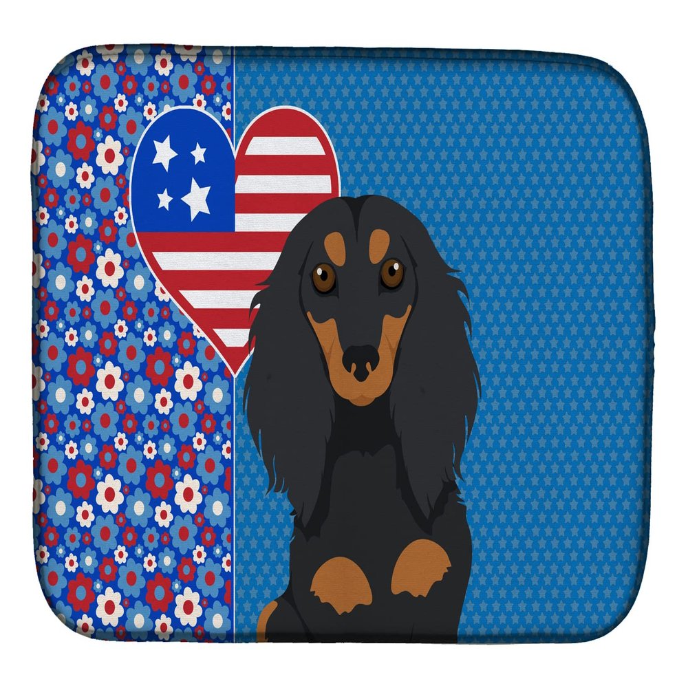 Caroline's Treasures WDK5188DDM Longhair Black and Tan Dachshund USA American Dish Drying Mat Absorbent Dish Drying Mat Pad for Kitchen Counter Dish Drainer Mat for Countertop, 14 x 21", Multicolor