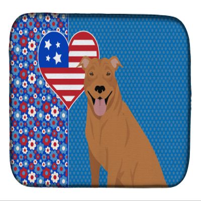Caroline's Treasures WDK5127DDM Red Pit Bull Terrier USA American Dish Drying Mat Absorbent Dish Drying Mat Pad for Kitchen Counter Dish Drainer Mat for Countertop, 14 x 21", Multicolor