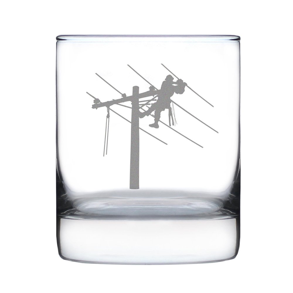 Bevvee Lineman Electrician Whiskey Rocks Glass - Electrician Gifts for Electricians - 10.25 Oz Rocks Glasses
