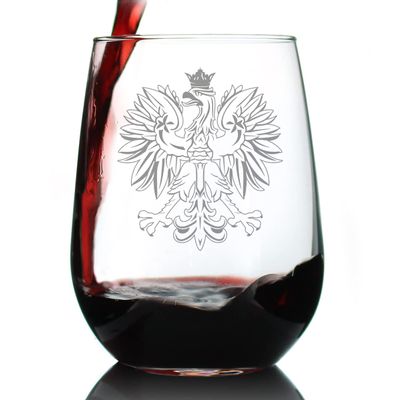 Bevvee Polish Eagle Stemless Wine Glass - Poland Gifts or Party Decor for Women & Men - Large 17 Oz Wine Glasses