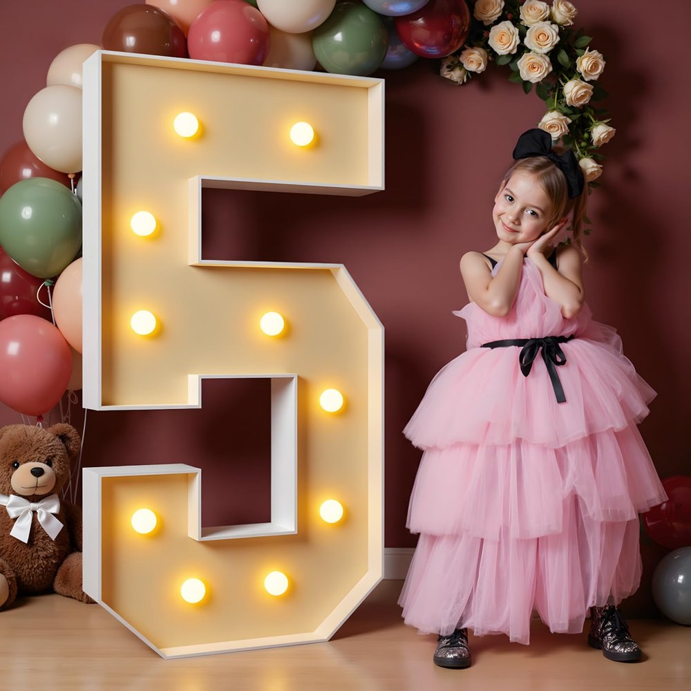 imprsv 4FT Marquee Numbers, Light Up Numbers 5 for 15th 50th Birthday Decorations, Large Light Up 5 Anniversary Party Deco, Pre-Cut Foam Board Kit