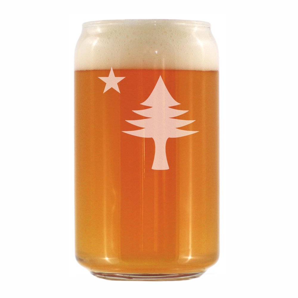 Bevvee Old Maine Flag Beer Can Pint Glass - Original 1901 State of Maine Flag Gifts for Women & Men Mainers - 16 Oz Can Shaped Glasses