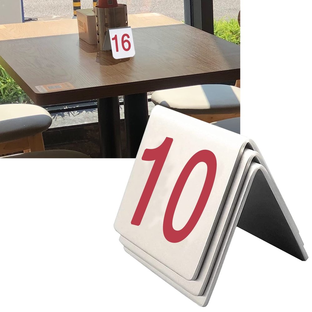 SAGIDAR Digital Sign Seat Card 1-10/20, Metal Table Card Stainless Steel, Tent Style Table Numbers for Cafs, Restaurants, Hotel, Save Space, Long Usage Time (Color : Red, Size : 7.5x6x6.5cm(1-20))