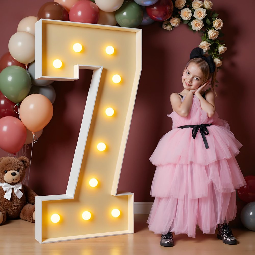 imprsv 4FT Marquee Numbers, Light Up Numbers 7 for 70th Birthday Decorations, Marquee Light up Letters Anniversary Party Decor, Pre-Cut Foam Board Kit