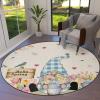 Hello Spring Round Area Rugs for Living Room/Bedroom/Entryway, Blue Plaid Gnomes with Lush Flowers Filling Round Rugs 5Ft - Non Skid Rug Soft Circle Rug Runner Kids Room Floor Mats Throw Carpet view 1