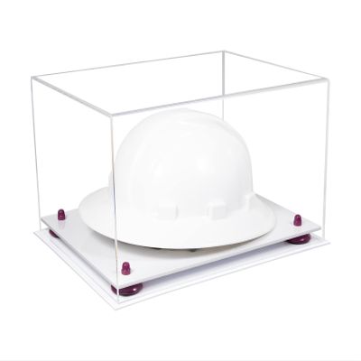 Better Display Cases Acrylic Large Helmet - Hard Hat Display Case with Clear Case, Purple Risers and White Base 15.25" x 12" x 9" (A082/V13)