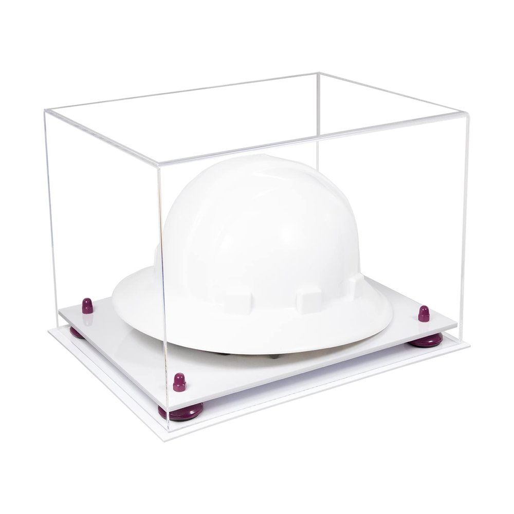 Better Display Cases Acrylic Large Helmet - Hard Hat Display Case with Clear Case, Purple Risers and White Base 15.25" x 12" x 9" (A082/V13)