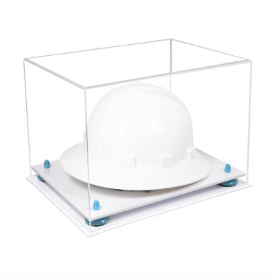Better Display Cases Acrylic Large Helmet - Hard Hat Display Case with Clear Case, Light Blue Risers and White Base 15.25" x 12" x 9" (A082/V13)