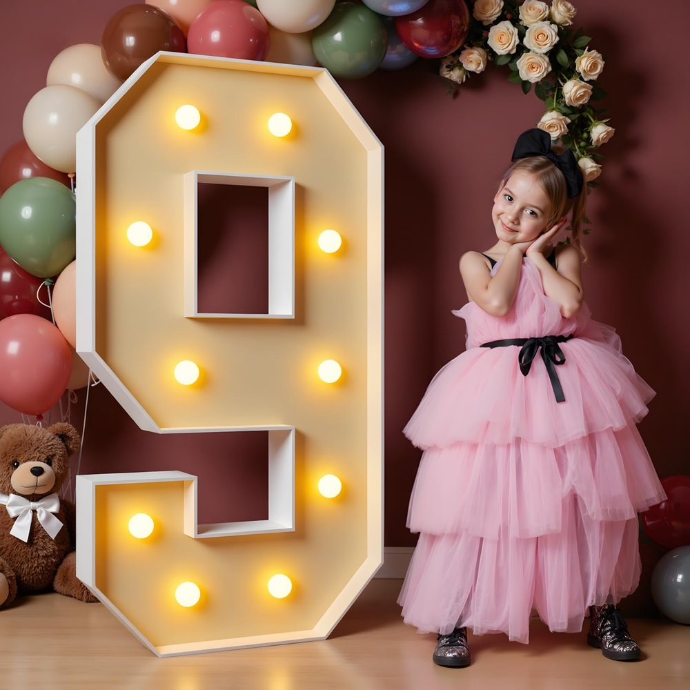 imprsv 4FT Marquee Numbers, Light Up Numbers 9 for 19th Birthday Decorations, Large Light Up 9 Anniversary Party Deco, Pre-Cut Foam Board Kit