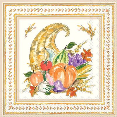 IHR Ideal Home Range Cocktail Napkins Disposable 3-Ply Paper Party Napkin Pack, 5" x 5", Cornucopia Collection, 20-Count
