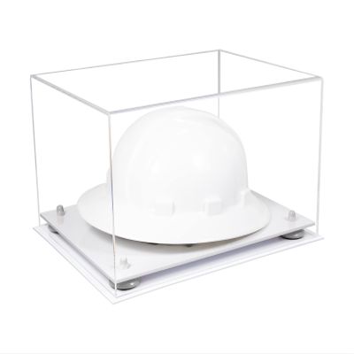 Better Display Cases Acrylic Large Helmet - Hard Hat Display Case with Clear Case, White Risers and White Base 15.25" x 12" x 9" (A082/V13)