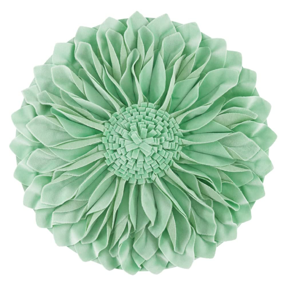 JWH 3D Flower Throw Pillow Cover Decorative Round Floral Cushion Sunflower Pattern for Sofa Couch Bed Bedroom 12 Inch Mint Green Velvet