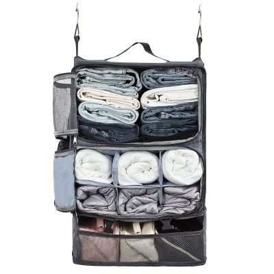 Surblue Hanging Travel Shelves Compression Packing Cube for Carry-on Luggage Suitcase Collapsible with Extension Layer Large Capacity, Grey, XXL