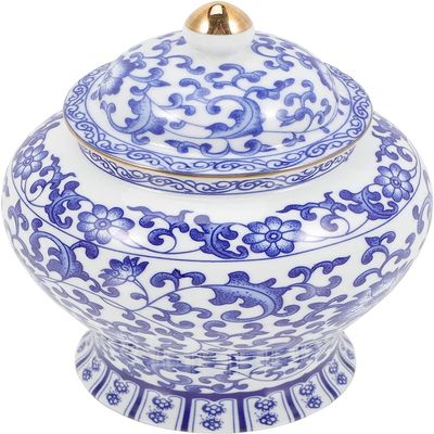 GImLY Blue White Porcelain Vase with Lid Chinese Style Vintage Tea Canister Ceramic Temple Jar Vase Kitchen Tea Canister