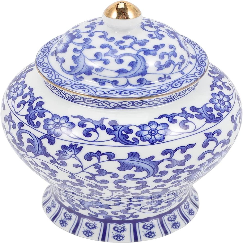 GImLY Blue White Porcelain Vase with Lid Chinese Style Vintage Tea Canister Ceramic Temple Jar Vase Kitchen Tea Canister