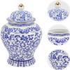 GImLY Blue White Porcelain Vase with Lid Chinese Style Vintage Tea Canister Ceramic Temple Jar Vase Kitchen Tea Canister view 4