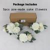 Rinlong 3Pcs Pre-made Cake Flowers Toppers White Green Cake Decorations Wedding Cake Decorating Flowers Decor Birthday Baptism Party Cake Topper view 3