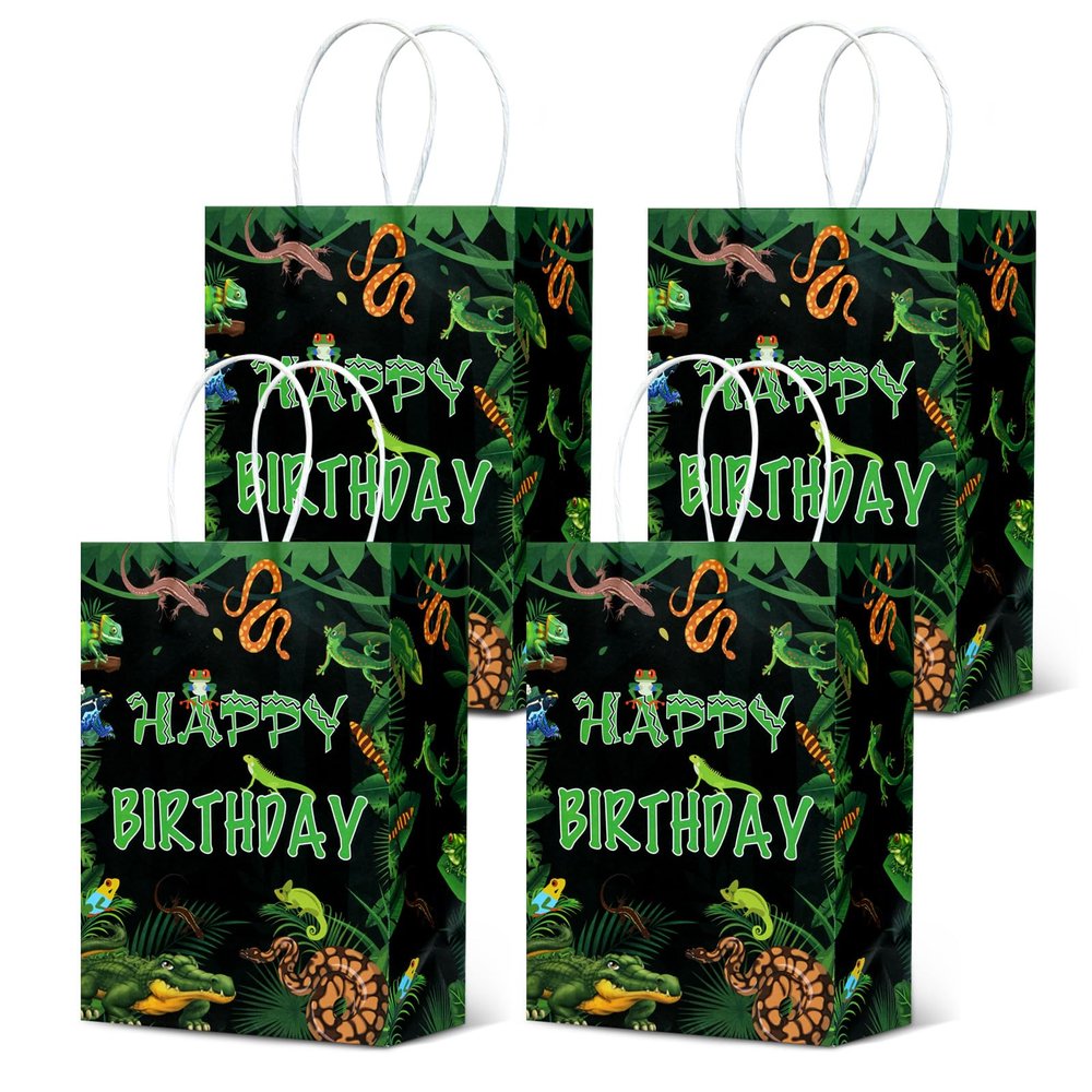 Kreatwow 16pcs Reptile Party Bags for Kids Reptile Party Supplies 16pcs Reptiles Birthday Supplies Treat Goody Bags Safari Animals Lizard Party Decoration Reptile Birthday Supplies