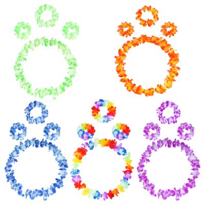 SUMERSHA 5 Set 20pcs Hawaiian Leis Elastic Flowers Necklaces, Headbands and Wristbands Tropical Luau Party Decorations Supplies Birthday Beach Party Favors, 5 Colors