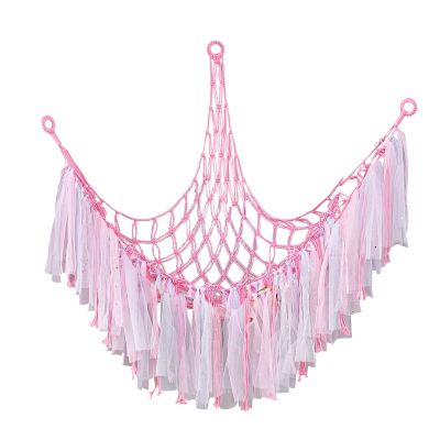 Stuffed Animal Net or Hammock Toy Hammock HangingMesh BohoPlush Toy Storage Hammock Corner HangingMesh Toy Net Hand Woven Triangle Hanging Foldable, Cotton Colorful Ribbon Toys Hammo