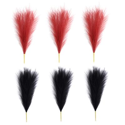 CUCUFA 6PCS Artificial Pampas Grass 7 Stems Fluffy Faux Pampas Grass Decor Fake Pampas Flower for Vase Home Decor 43cm Black Red