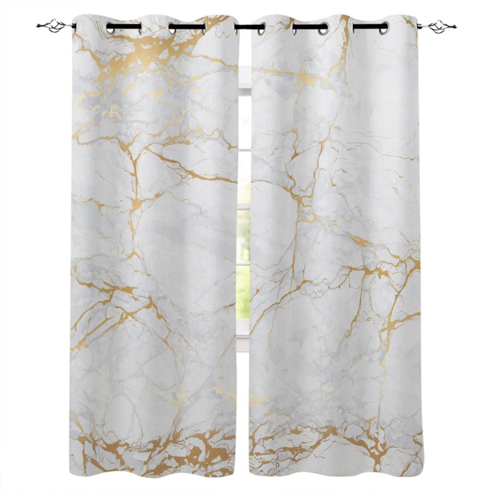2 Panels Marble Gold Pattern Window Curtains Living Room Kitchen Modern Home Decor Bedroom Treatment Drapes Blackout Curtains WxH/2x89x104inch Window Treatment Set